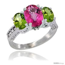 Size 5.5 - 14K White Gold Ladies 3-Stone Oval Natural Pink Topaz Ring with  - £653.28 GBP