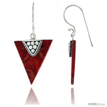 Sterling Silver Inverted Triangle Natural Red Coral Earrings 7/8in  (22  - £27.90 GBP