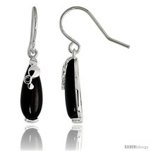 Teardrop Black Onyx Dangle Earrings in Sterling Silver, 3/4in  (20 mm)  - $68.57