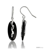 Oval-shaped Black Onyx Dangle Earrings w/ Leaves in Sterling Silver, 15/... - £67.78 GBP