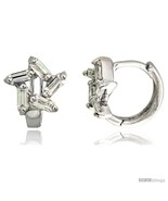 Sterling Silver Star Cut Out Huggie Hoop Earrings w/ Baguette CZ Stones,... - £16.34 GBP