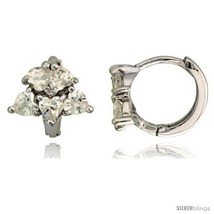 Sterling Silver Tiny Huggie Hoop Earrings w/ Heart-shaped CZ Stone Cluster,  - $23.40