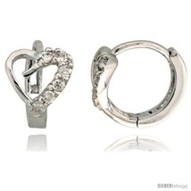 Sterling Silver Heart Cut Out Huggie Hoop Earrings w/ Brilliant Cut CZ Stones,  - $25.92