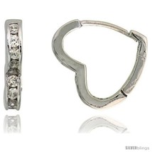 Sterling Silver Heart-shaped Huggie Hoop Earrings w/ Brilliant Cut CZ Stones,  - $34.38