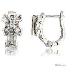Sterling Silver U-shaped Huggie Hoop Earrings w/ Butterfly-like Accent, w/  - $71.30