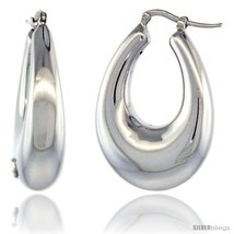 Sterling Silver Italian Puffy Hoop Earrings U-shaped with White Gold Finish, 1  - $103.79