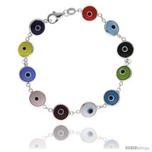 Sterling Silver Multi Color Evil Eye Bracelet, 7 in  - £14.19 GBP