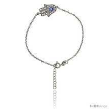 Sterling Silver 6.75 in. Cable Link Chain Bracelet Jeweled Hamsa  - £35.78 GBP