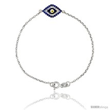 Sterling Silver 6.75 in. Cable Link Chain Bracelet Jeweled Evil Eye  - £36.31 GBP