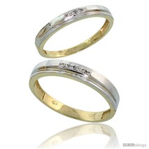 Size 9 - 10k Yellow Gold Diamond 2 Piece Wedding Ring Set His 4mm &amp; Hers  - £337.14 GBP