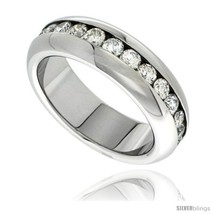 Size 12.5 - Surgical Steel 7mm Domed Eternity wedding Band Ring 3mm CZ Stones  - £39.43 GBP