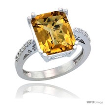 Size 5 - 14k White Gold Diamond Whisky Quartz Ring 5.83 ct Emerald Shape 12x10  - £560.91 GBP