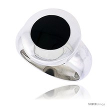 Size 10 - Sterling Silver Ladies&#39; Ring w/ a Round-shaped Jet Stone, 5/8in  (16  - £42.00 GBP