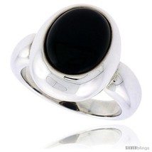 Size 10 - Sterling Silver Ladies&#39; Ring w/ an Oval-shaped Jet Stone, 11/16in  (17 - £56.68 GBP