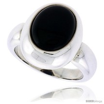 Size 10 - Sterling Silver Ladies&#39; Ring w/ an Oval-shaped Jet Stone, 11/16in  (17 - £52.84 GBP