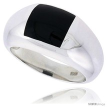 Size 8 - Sterling Silver Concaved Ladies&#39; Ring w/ a Square-shaped Jet Stone,  - £49.68 GBP