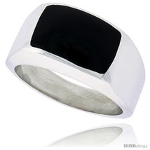 Size 9 - Sterling Silver Gents&#39; Ring w/ a Rectangular Jet Stone, 7/16in  (11 mm) - £60.48 GBP