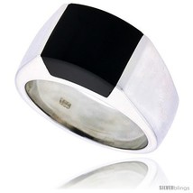Size 6 - Sterling Silver Ladies&#39; Ring w/ a Square-shaped Jet Stone, 3/8in  (9 mm - £57.62 GBP