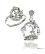 Size 6 - Sterling Silver Quinceanera 15 ANOS Dolphin Ring &amp; Pendant Set CZ  - £67.98 GBP