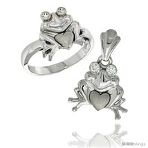 Sterling silver frog heart ring pendant set cz stones rhodium finished thumb200
