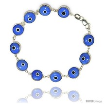 Sterling Silver Light Blue Color Evil Eye Bracelet, 7 in  - £14.33 GBP