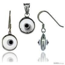 Sterling Silver Translucent Light Gray Color Evil Eye Pendant &amp; Earrings  - £14.15 GBP