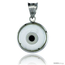 Sterling Silver Translucent Light Gray Color Evil Eye Pendant, 5/8 in  - £10.65 GBP