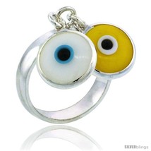 Size 8.5 - Sterling Silver White &amp; Yellow Color Double Evil Eye  - £27.96 GBP
