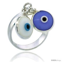 Size 6 - Sterling Silver White &amp; Blue Color Double Evil Eye  - £28.39 GBP