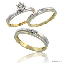 Size 8 - 10k Yellow Gold Diamond Trio Wedding Ring Set His 4mm &amp; Hers  - £535.64 GBP