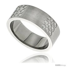 Size 10 - Stainless Steel 8mm Wedding Band Ring Dotted Design Matte  - £13.28 GBP