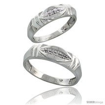 Size 8.5 - Sterling Silver 2-Piece His (6mm) &amp; Hers (5mm) Diamond Wedding Band  - £109.69 GBP