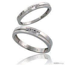 Size 5 - 10k White Gold Diamond Wedding Rings 2-Piece set for him 4 mm &amp; Her 3  - £340.03 GBP