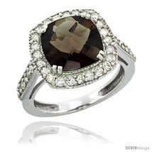 K white gold diamond halo smoky topaz ring checkerboard cushion 9 mm 2 4 ct 1 2 in wide thumb200