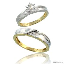 Size 7.5 - 10k Yellow Gold 2-Piece Diamond wedding Engagement Ring Set for Him  - £424.21 GBP