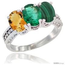 An item in the Jewelry & Watches category: Size 8.5 - 10K White Gold Natural Citrine, Emerald & Malachite Ring 3-Stone 