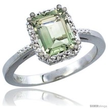Size 6.5 - 14k White Gold Ladies Natural Green Amethyst Ring Emerald-shape 8x6  - £422.51 GBP