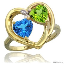 10k yellow gold 2 stone heart ring 6mm natural swiss blue peridot thumb200