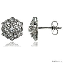Sterling silver flower stud earrings w brilliant cut cz stones 3 8 in 10 mm thumb200