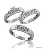 Size 6 - 10k White Gold Diamond Trio Engagement Wedding Ring 3-piece Set... - £631.36 GBP