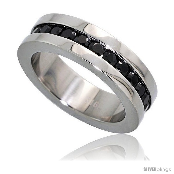 Size 6.5 - Surgical Steel Black Cubic Zirconia Eternity Ring 6mm Wedding  - $35.30