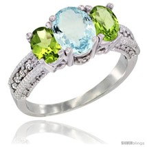 14k white gold ladies oval natural aquamarine 3 stone ring peridot sides diamond accent thumb200