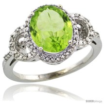 Size 8 - 14k White Gold Diamond Halo Peridot Ring 2.4 ct Oval Stone 10x8 mm,  - £710.50 GBP