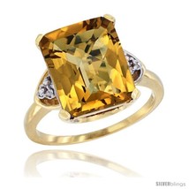  yellow gold ladies natural whisky quartz ring emerald shape 12x10 stone diamond accent thumb200