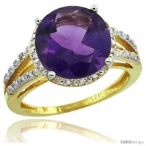 Size 5 - 14k Yellow Gold Diamond Amethyst Ring 5.25 ct Round Shape 11 mm, 1/2  - £572.18 GBP