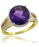 Size 5 - 14k Yellow Gold Diamond Amethyst Ring 5.25 ct Round Shape 11 mm... - £563.77 GBP