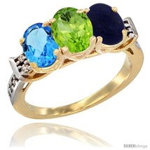 Size 8.5 - 10K Yellow Gold Natural Swiss Blue Topaz, Peridot &amp; Lapis Ring  - £437.04 GBP