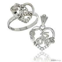 Size 6 - Sterling Silver Quinceanera 15 ANOS Rose Ring &amp; Pendant Set CZ ... - £66.87 GBP