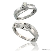 Size 8.5 - Sterling Silver 2-Piece Diamond Ring Set ( Engagement Ring &amp; Man&#39;s  - £109.02 GBP