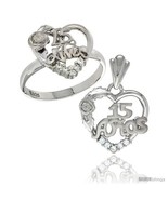 Size 8 - Sterling Silver Quinceanera 15 ANOS Rose Ring &amp; Pendant Set CZ ... - £66.95 GBP